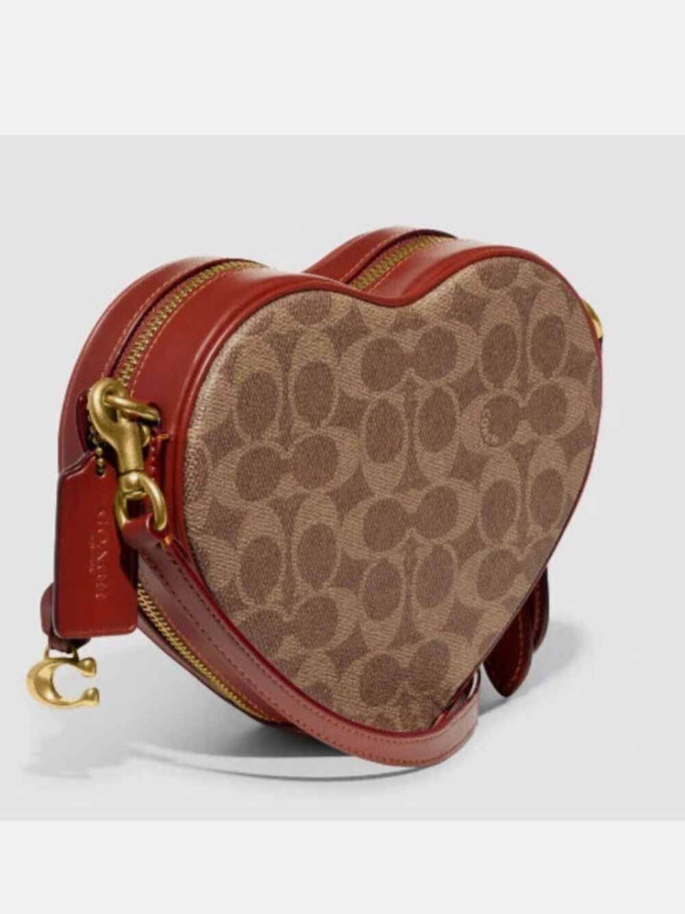 Coach CE726 Heart Crossbody Bag In Signature Coated Canvas TAN RUST Brass